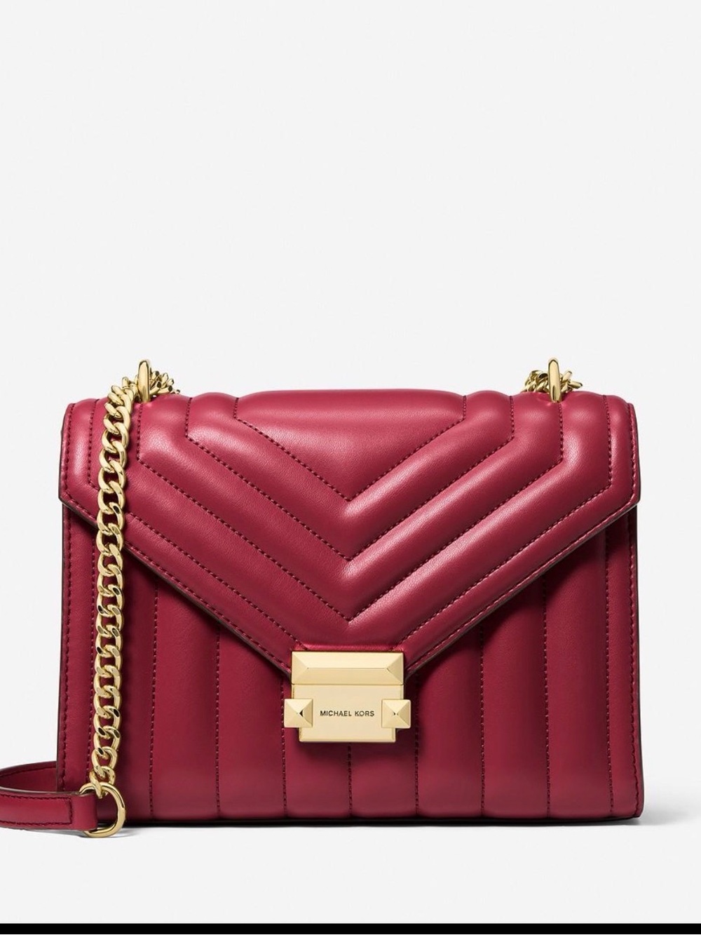Michael Kors Quilted Crossbody Bag in Wine with Gold Hardware